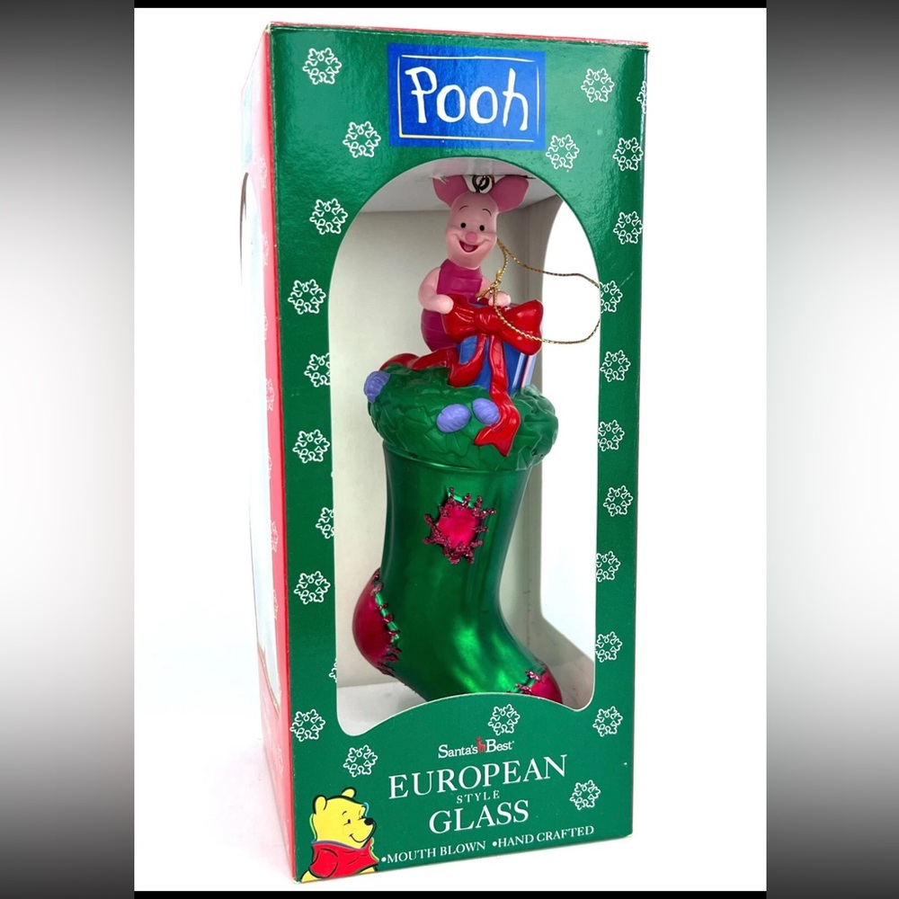 Piglet Winnie the Pooh Christmas Stocking 1997 7" European Glass Ornament
